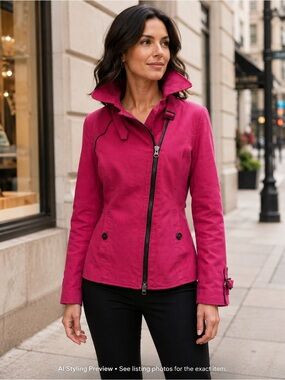 Soia & Kyo Fuchsia Pink Cotton Moto Jacket Women’s M Biker